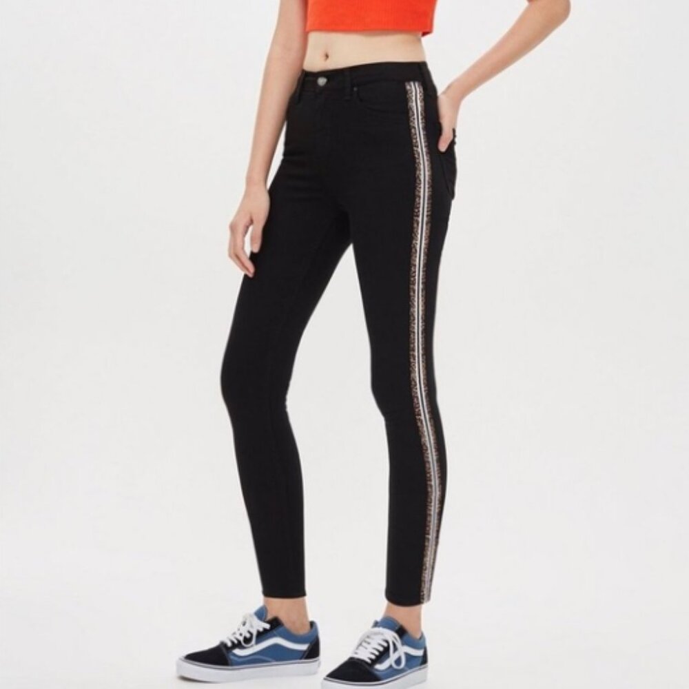 Topshop Jamie High Waist Ankle Grazer Skinny Jeans Black Leopard Size 26 Petite